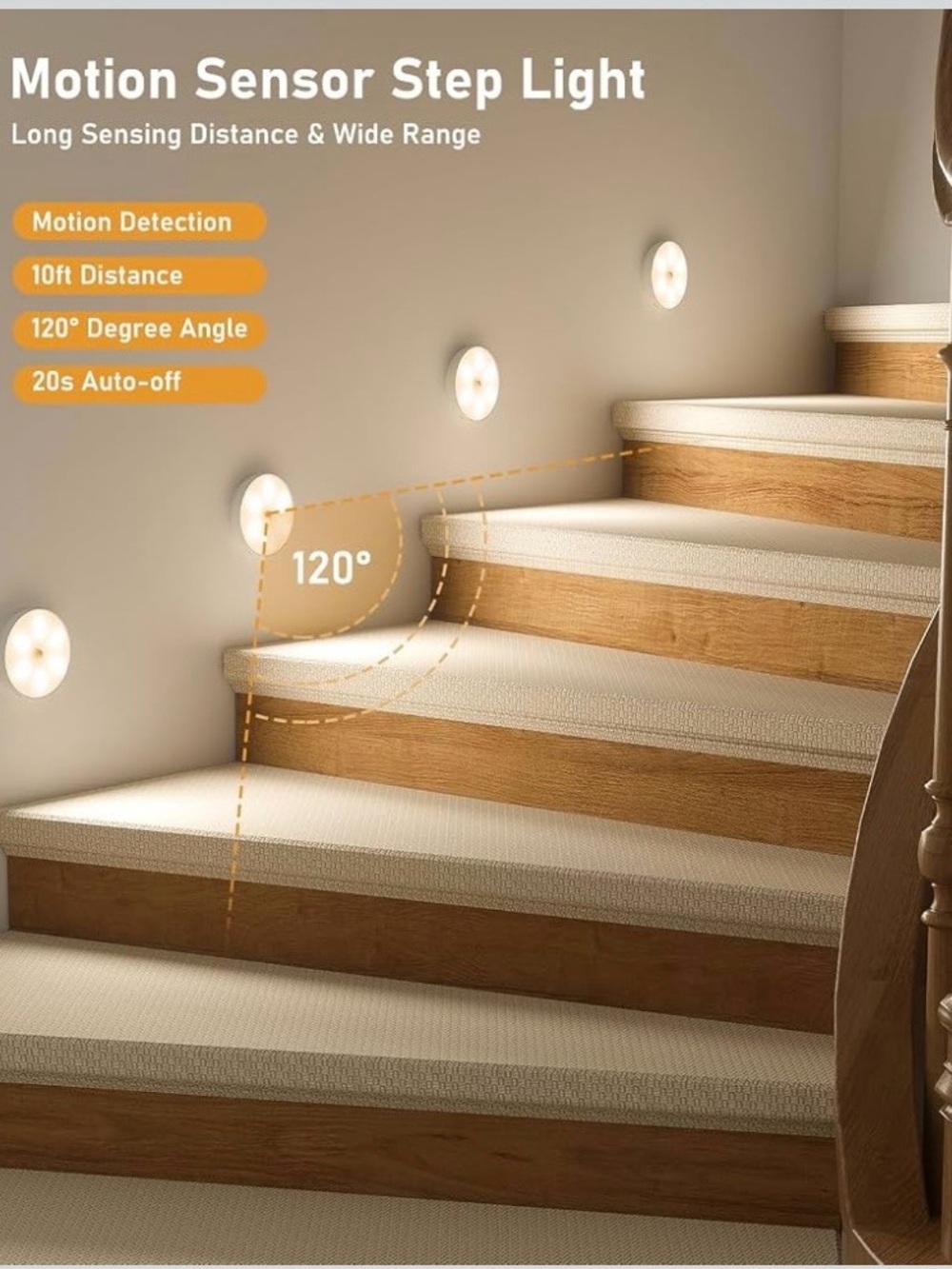 NEW - Under Cabinet Lighting w/Remote, Motion Sensor Step Lights, 6 Pk Recharg